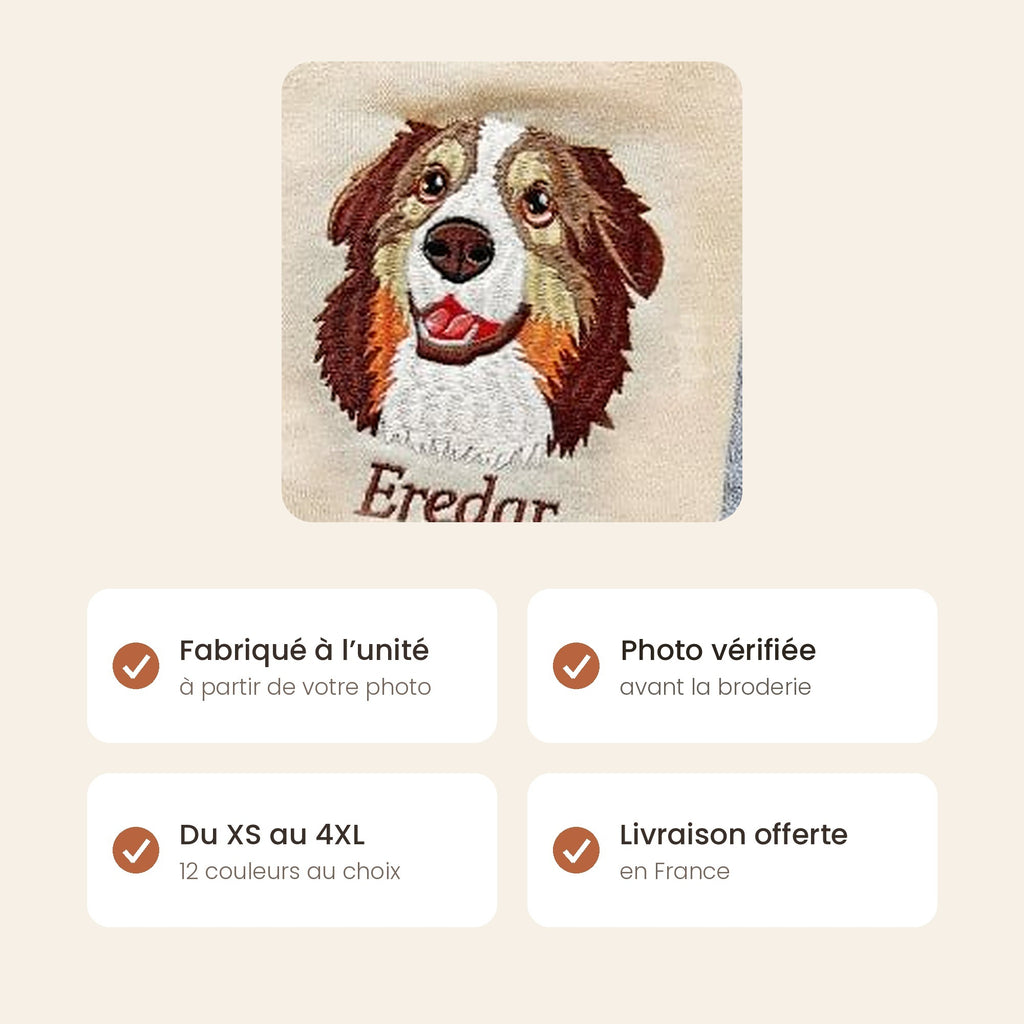 Sweat brodé au portrait de votre chien